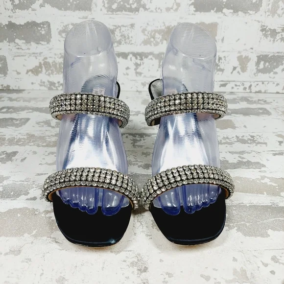 New Badgley Mischka Sade Black Rhinestone Strap Heeled Sandals K1023 - Picture 6 of 11